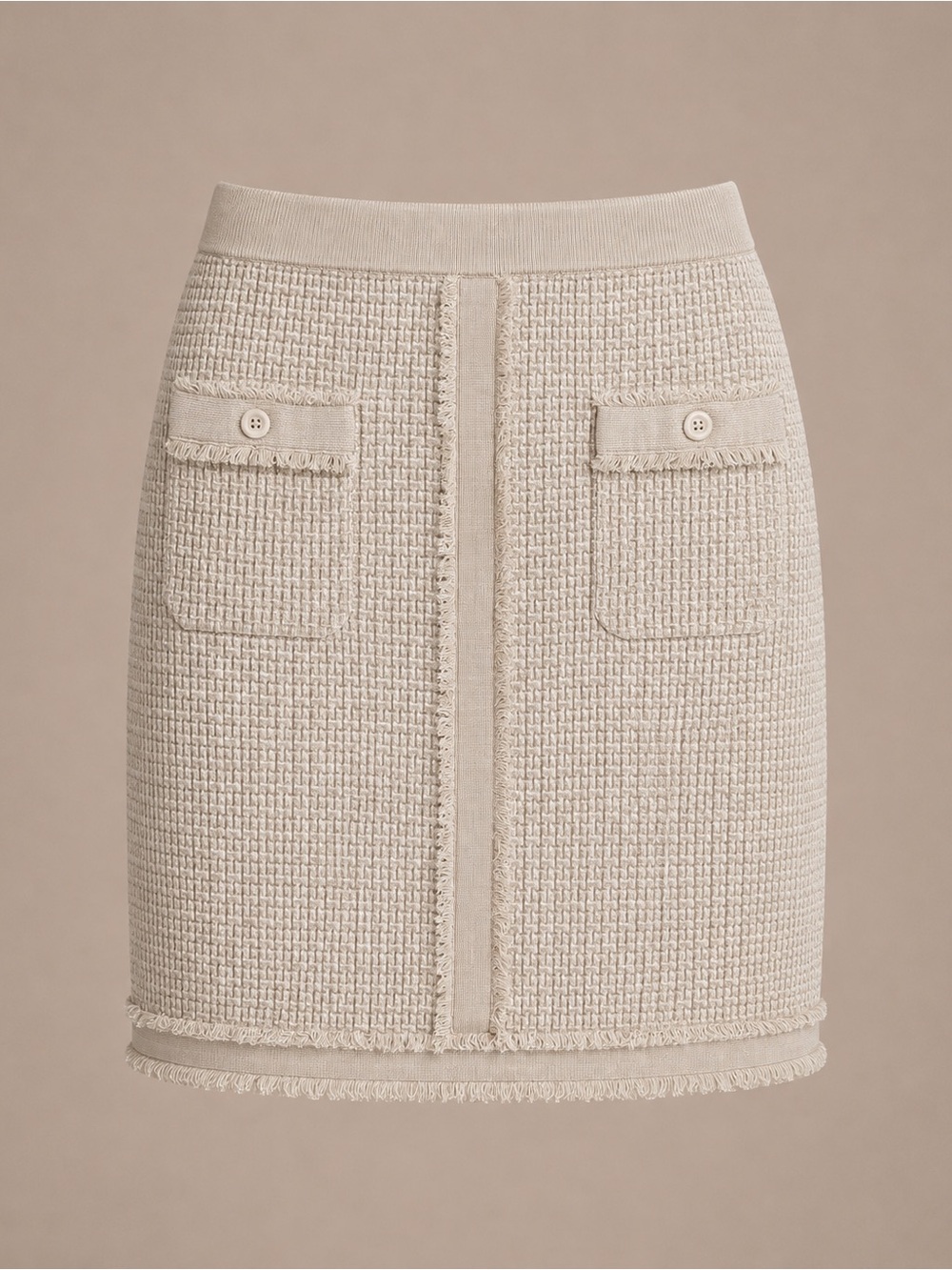 Adrianna Papell NWT Textured Knit Fringe Mini Skirt Blush Beige Size M - Picture 1 of 9